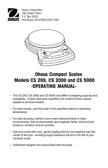 Ohaus Compact Scales Models CS 200, CS 2000 and ... - HKR-Welt