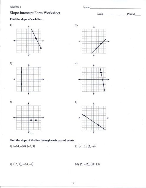 Slope-intercept Form Worksheet Date Period