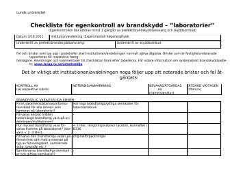 Checklista fÃ¶r egenkontroll av brandskydd - Lunds universitet