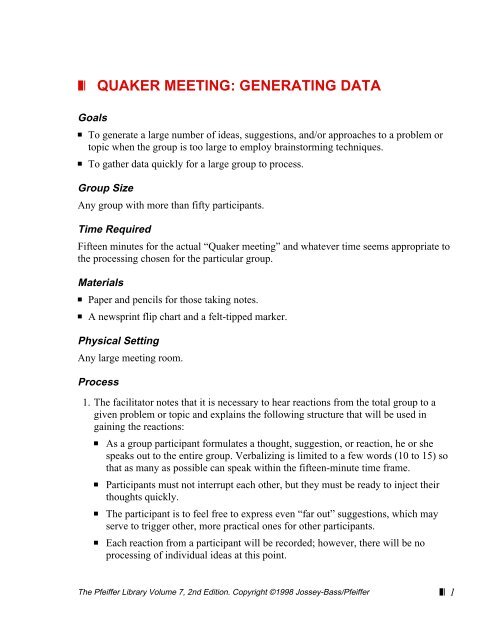 Ã¢Â€ÂžÃ¢Â€Âš QUAKER MEETING: GENERATING DATA