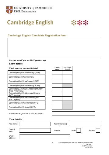 Cambridge English Candidate Registration form