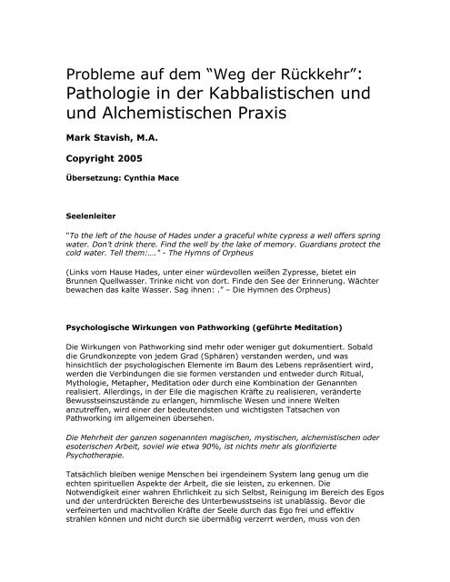 Pathologie in der Kabbalistischen und und Alchemistischen Praxis