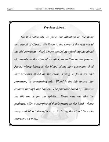 Precious Blood On this solemnity we focus our ... - St. Agnes Parish