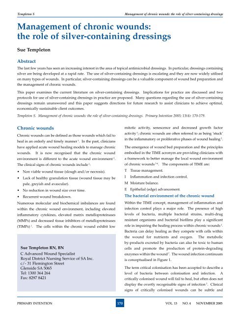 Management of chronic wounds: the role of silver-containing dressings
