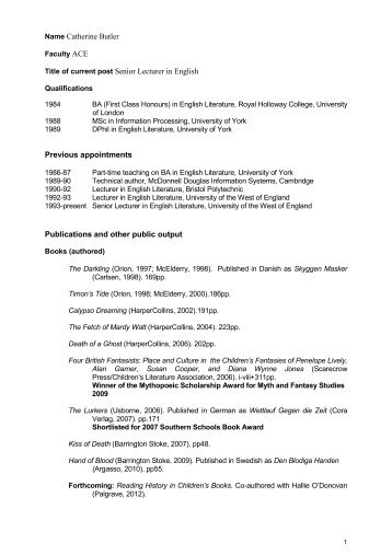 Name Catherine Butler Title of current post Senior Lecturer in ...