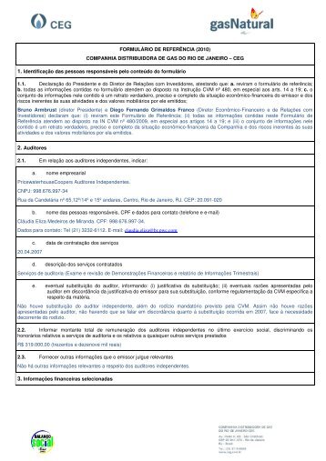 FORMULÃRIO DE REFERÃNCIA (2010) COMPANHIA ... - Ceg