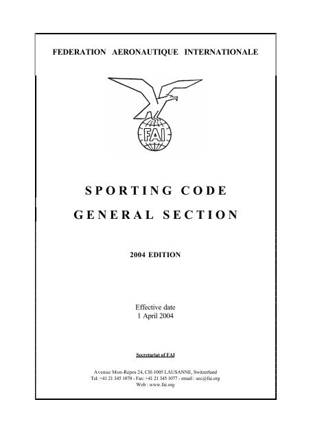 FAI Sporting Code - General Section - 2004 Edition - Pallo.net