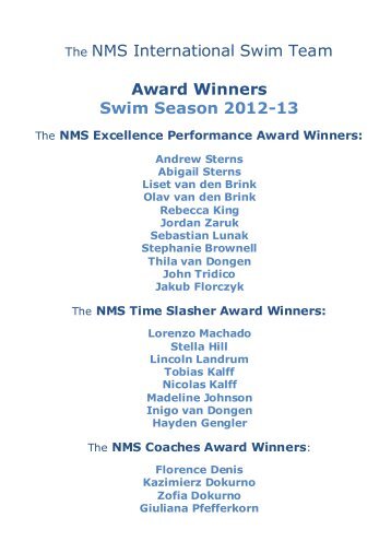 Award Winners Swim Season 2012-13 - NATO Marlins