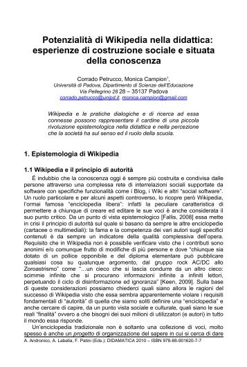 PotenzialitÃ  di Wikipedia nella didattica - Didamatica 2010