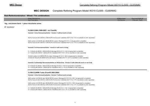 W215 CL-Klasse Preisliste - MEC DESIGN