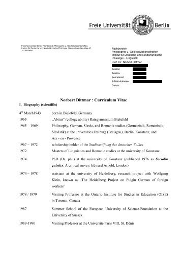 Norbert Dittmar : Curriculum Vitae - UniversitÃ  degli studi di Napoli L ...
