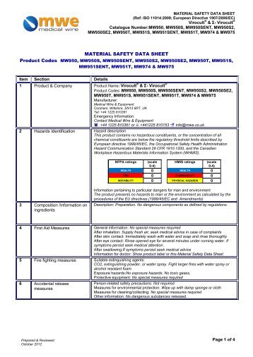 MSDS draft - MWE - Medical Wire