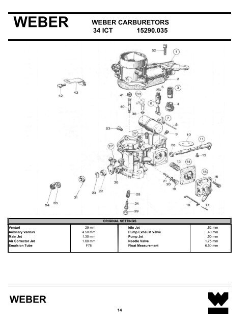 WEBER CARBURETORS 34 ICT 15290.035