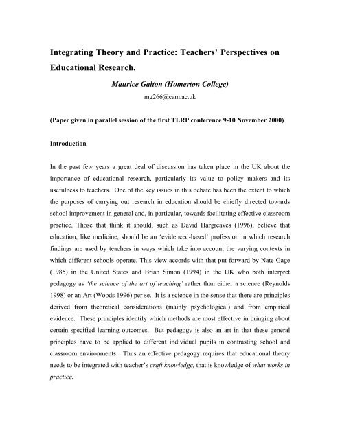 Teachers - Teaching and Learning Research Programme