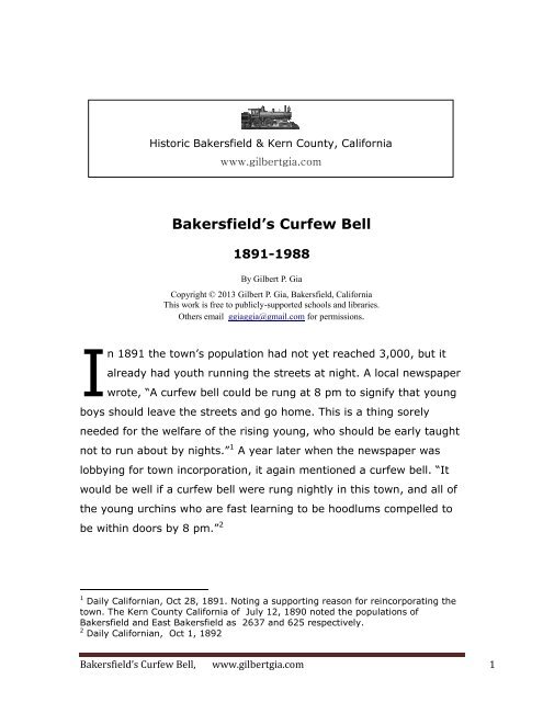 Bakersfield's Curfew Bell, 1891-1988 - Gilbertgia.com