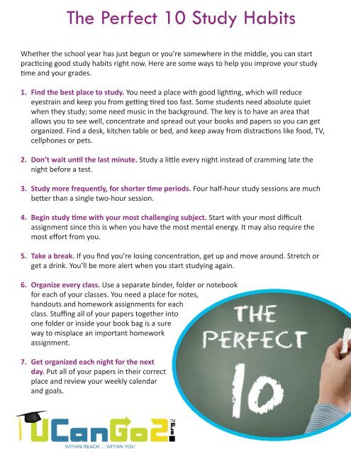 The Perfect 10 Study Habits - UCanGo2