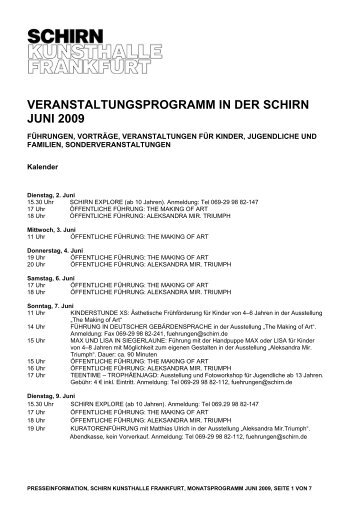 VERANSTALTUNGSPROGRAMM IN DER SCHIRN