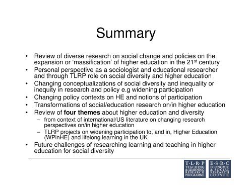 Presentation - Teaching and Learning Research Programme