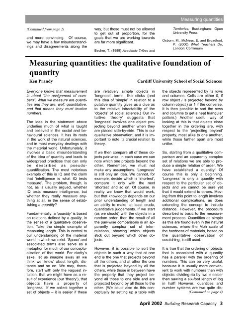 Issue 2: the qualitative foundation of quantity - Teaching and ...