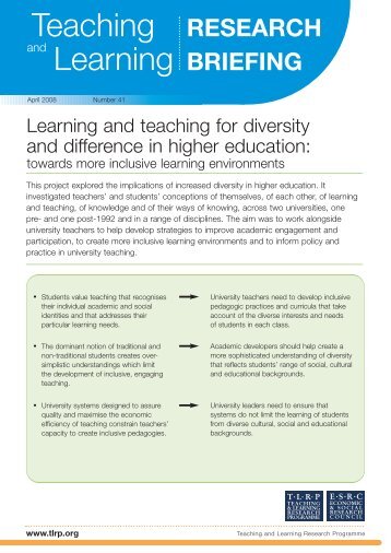Learning and teaching for diversity and difference in higher education
