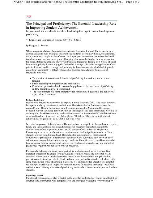 The Essential Leadership Role in Improving Student Achievement