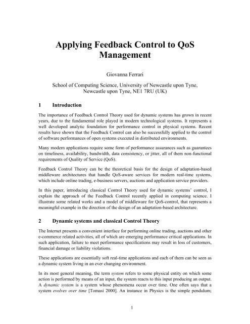 Applying Feedback Control to QoS Management - CiteSeerX