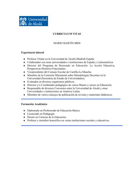 CURRICULUM VITAE MARIO MARTÍN BRIS Experiencia ... - ielat