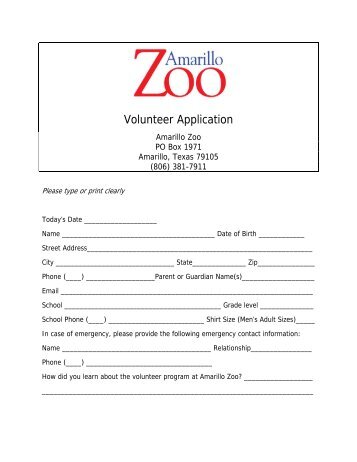 Volunteer Application - Amarillo Zoo