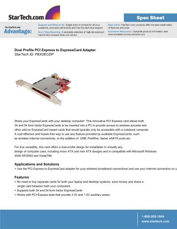 Dual Profile PCI Express to ExpressCard Adapter StarTech ID ...