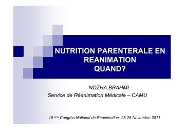 NUTRITION PARENTERALE EN REANIMATION QUAND? - ATuRea