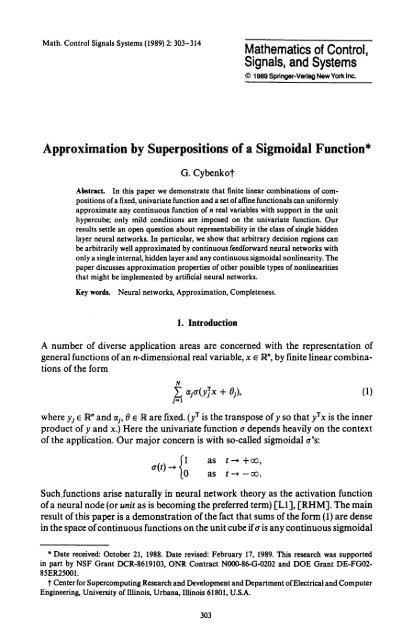 Approximation by superpositions of a sigmoidal function