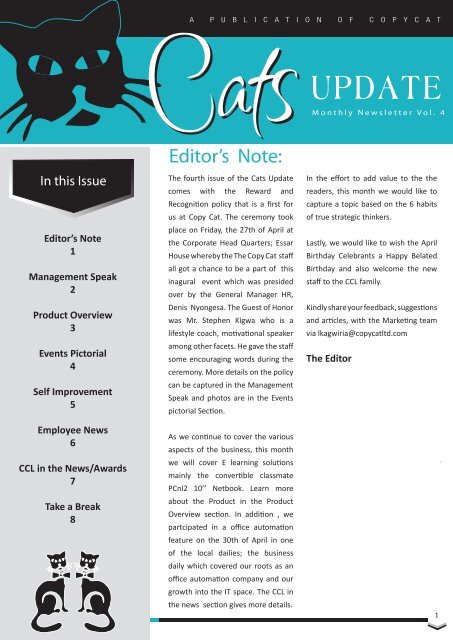 Copycat Note Editor's Note: - The Copy Cat Ltd