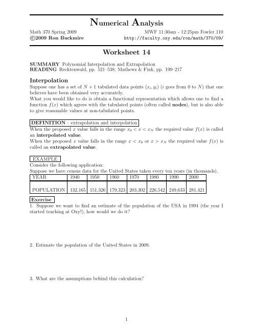 Interpolation Exercise .pdf Polynomial Interpolation and Extrapolation