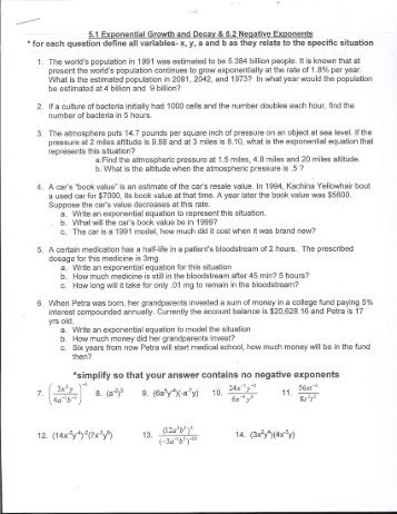 5.1 & 5.2 Worksheet Answers