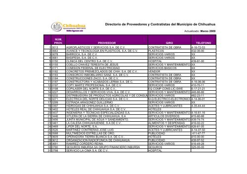 Directorio de Proveedores del Municipio de Chihuahua