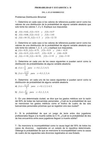 PROBABILIDAD Y ESTADISTICA II Problemas Distribución Binomial ...