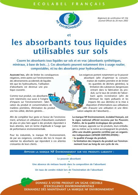 Fiche NF Environnement Absorbants tous liquides pour ... - Marque NF