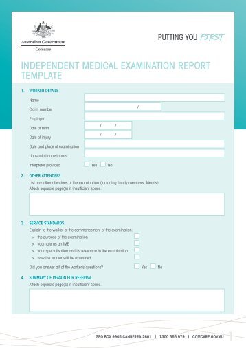 Independent medical examination report template [PDF ... - Comcare