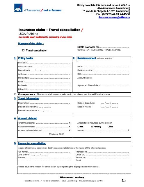 1-2 Insurance claim – Travel cancellation /