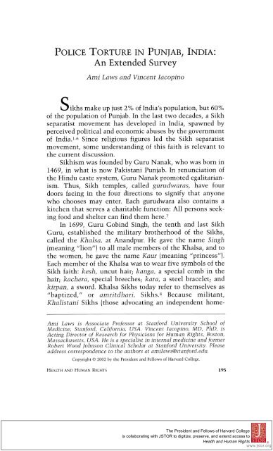 POLICE TORTURE IN PUNJAB, INDIA - Health and Human Rights ...