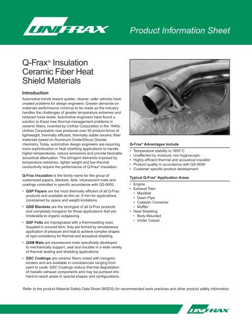Q-FraxÂ® Insulation Ceramic Fiber Heat Shield Materials ... - Unifrax