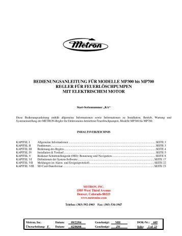 BEDIENUNGSANLEITUNG FÜR MODELLE ... - Metron Eledyne