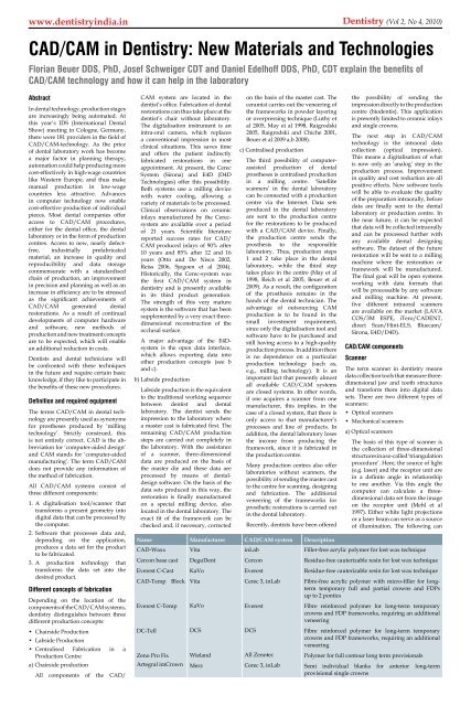 CAD/CAM in Dentistry: New Materials and ... - Dentistry India