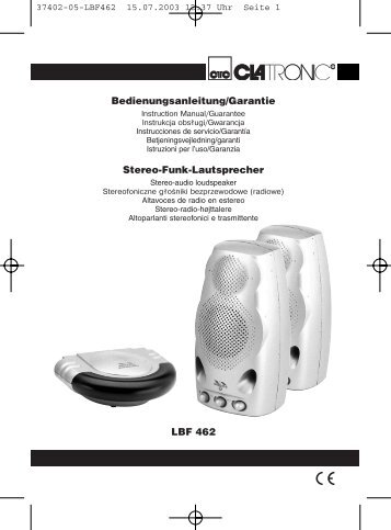 LBF 462 Bedienungsanleitung/Garantie Stereo-Funk-Lautsprecher