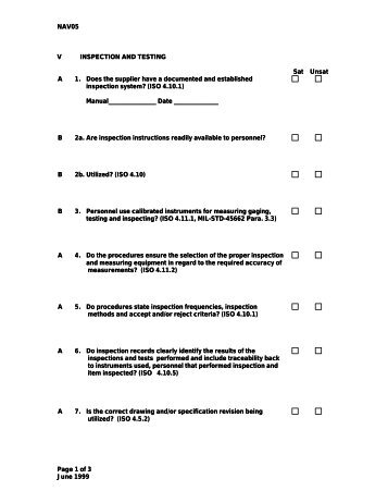 NAV05 Page 1 of 3 June 1999 V INSPECTION AND TESTING Sat ...