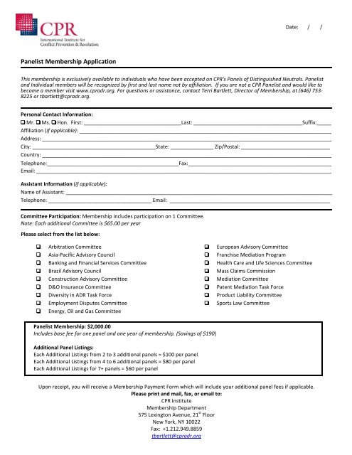Panelist Enrollment Form - CPR Institute for Dispute Resolution