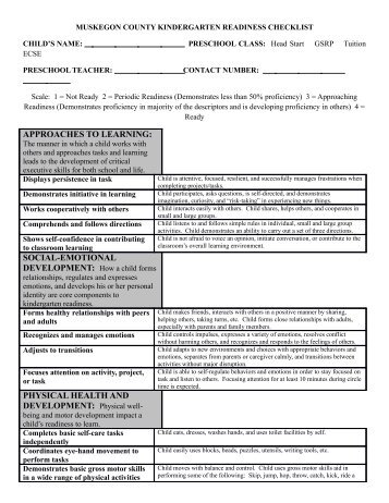 muskegon county kindergarten readiness checklist - MLive.com