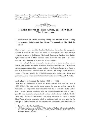Islamic reform in East Africa, ca. 1870-1925 The Alawi case