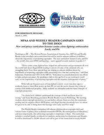 mpaa and weekly reader campaign goes to the dogs - Copyright ...