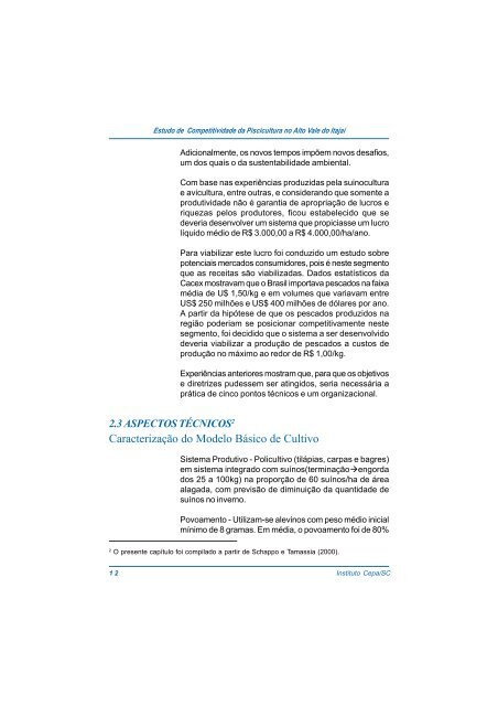 estudo de competitividade da piscicultura no alto vale do itajaÃ­ - Cepa